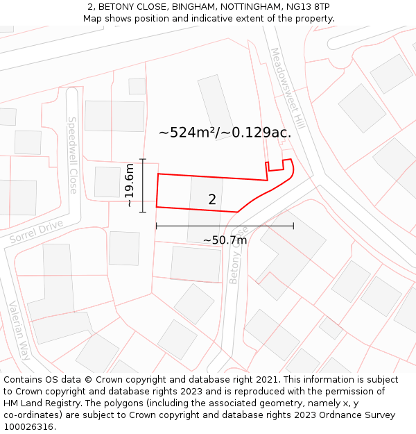 2, BETONY CLOSE, BINGHAM, NOTTINGHAM, NG13 8TP: Plot and title map