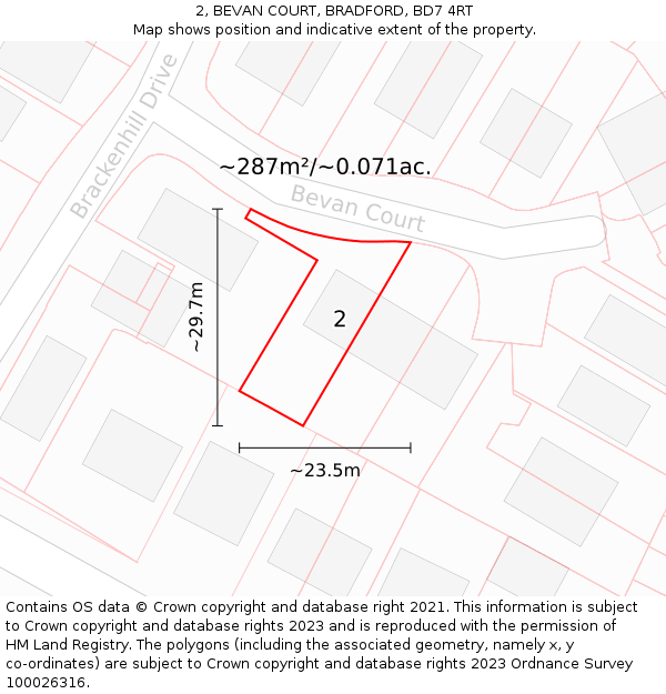 2, BEVAN COURT, BRADFORD, BD7 4RT: Plot and title map