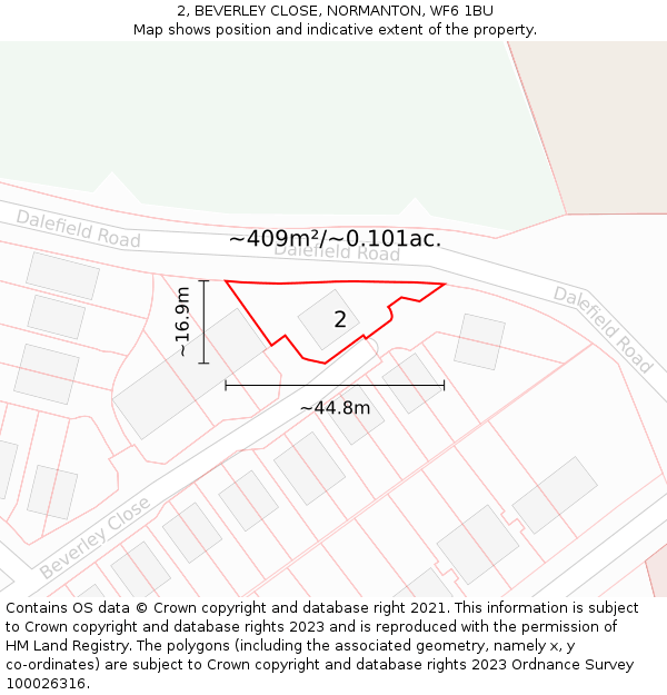 2, BEVERLEY CLOSE, NORMANTON, WF6 1BU: Plot and title map