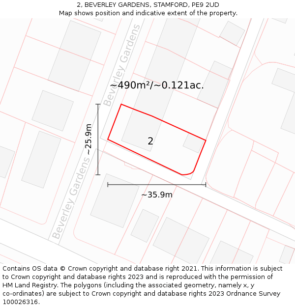 2, BEVERLEY GARDENS, STAMFORD, PE9 2UD: Plot and title map