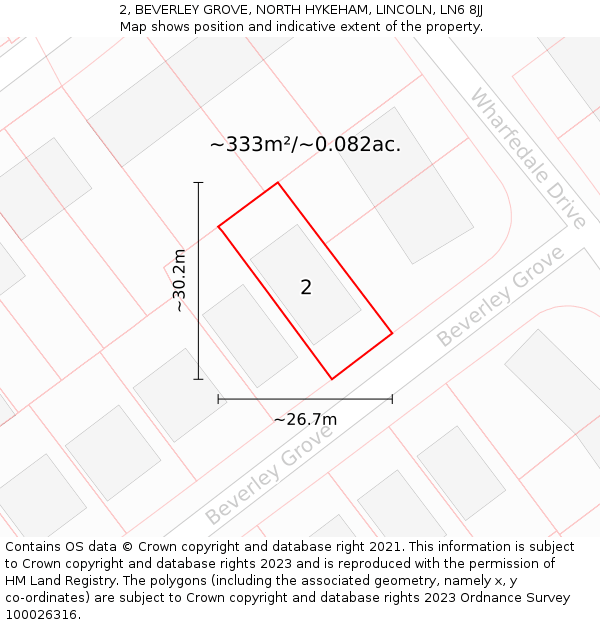 2, BEVERLEY GROVE, NORTH HYKEHAM, LINCOLN, LN6 8JJ: Plot and title map