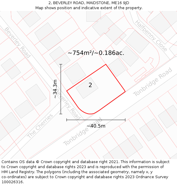 2, BEVERLEY ROAD, MAIDSTONE, ME16 9JD: Plot and title map