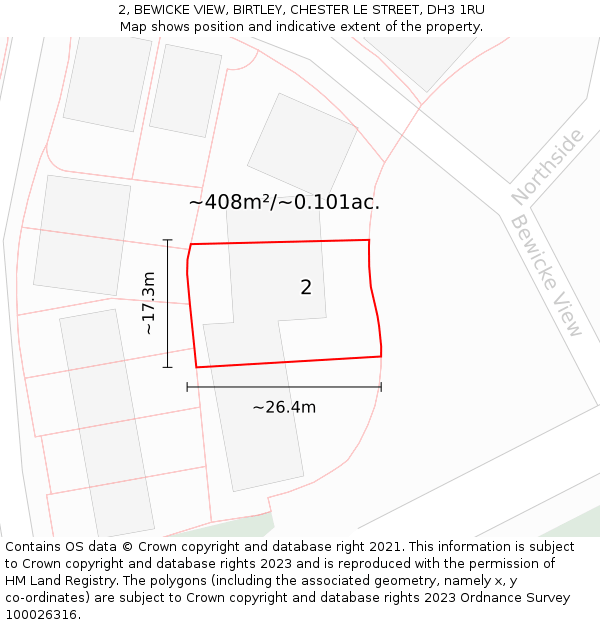 2, BEWICKE VIEW, BIRTLEY, CHESTER LE STREET, DH3 1RU: Plot and title map