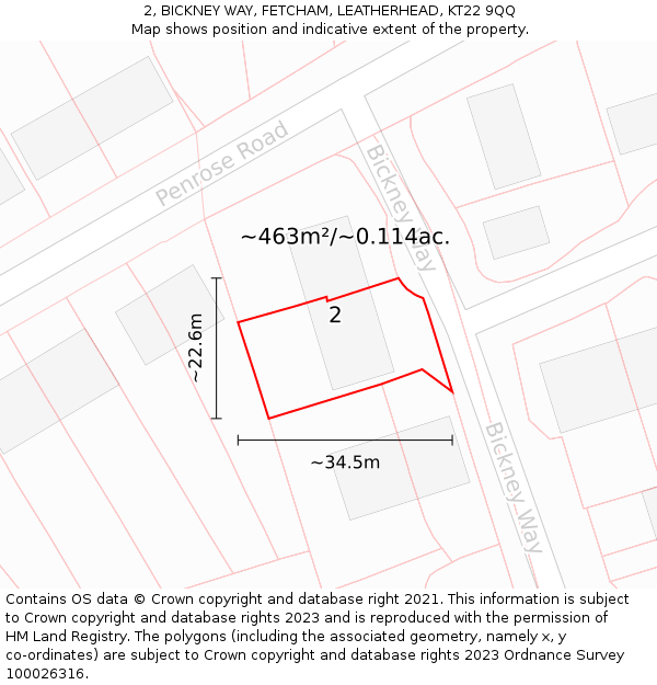 2, BICKNEY WAY, FETCHAM, LEATHERHEAD, KT22 9QQ: Plot and title map