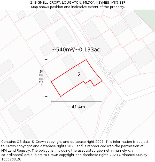 2, BIGNELL CROFT, LOUGHTON, MILTON KEYNES, MK5 8BF: Plot and title map