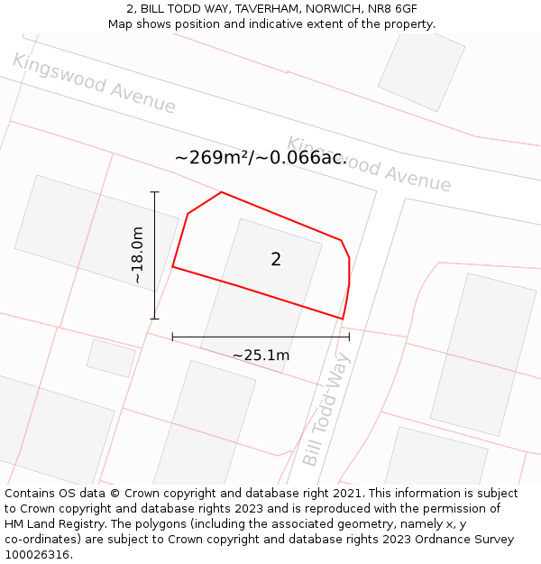 2, BILL TODD WAY, TAVERHAM, NORWICH, NR8 6GF: Plot and title map