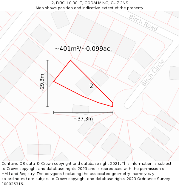 2, BIRCH CIRCLE, GODALMING, GU7 3NS: Plot and title map