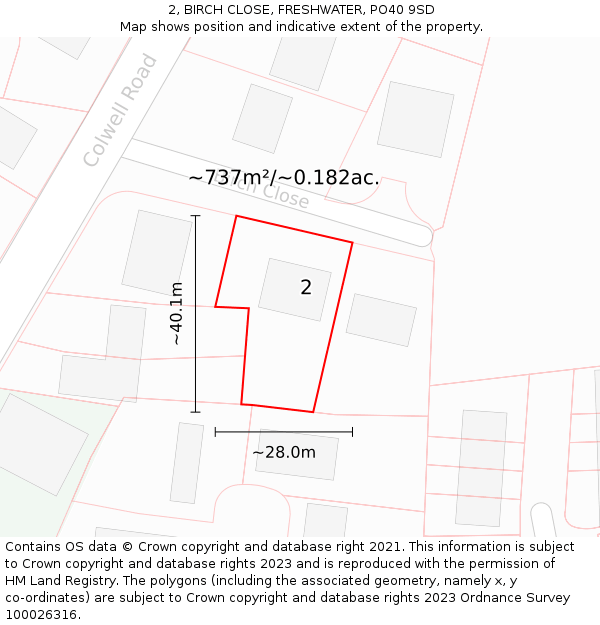 2, BIRCH CLOSE, FRESHWATER, PO40 9SD: Plot and title map