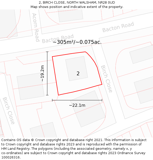 2, BIRCH CLOSE, NORTH WALSHAM, NR28 0UD: Plot and title map