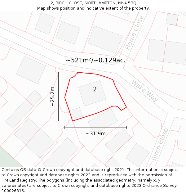 2, BIRCH CLOSE, NORTHAMPTON, NN4 5BQ: Plot and title map