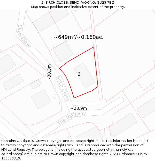 2, BIRCH CLOSE, SEND, WOKING, GU23 7BZ: Plot and title map