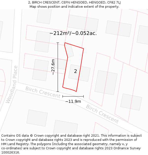 2, BIRCH CRESCENT, CEFN HENGOED, HENGOED, CF82 7LJ: Plot and title map