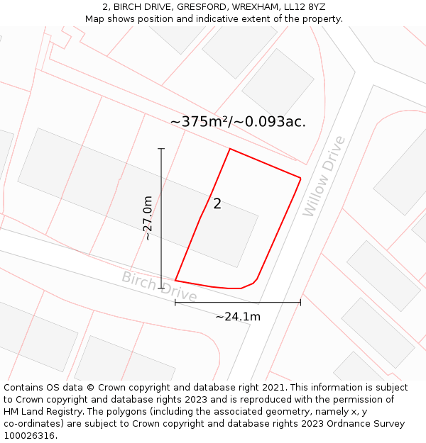 2, BIRCH DRIVE, GRESFORD, WREXHAM, LL12 8YZ: Plot and title map