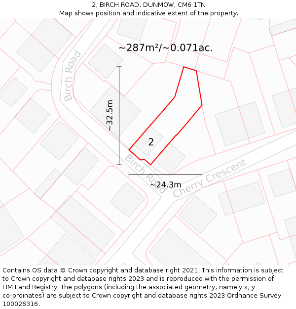 2, BIRCH ROAD, DUNMOW, CM6 1TN: Plot and title map