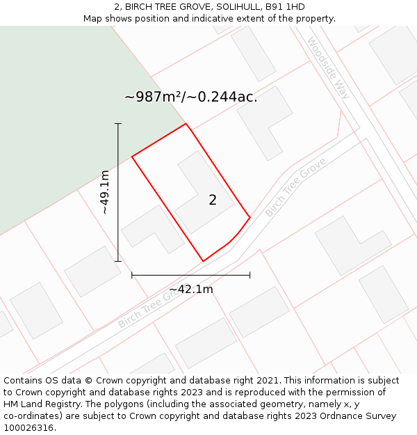 2, BIRCH TREE GROVE, SOLIHULL, B91 1HD: Plot and title map