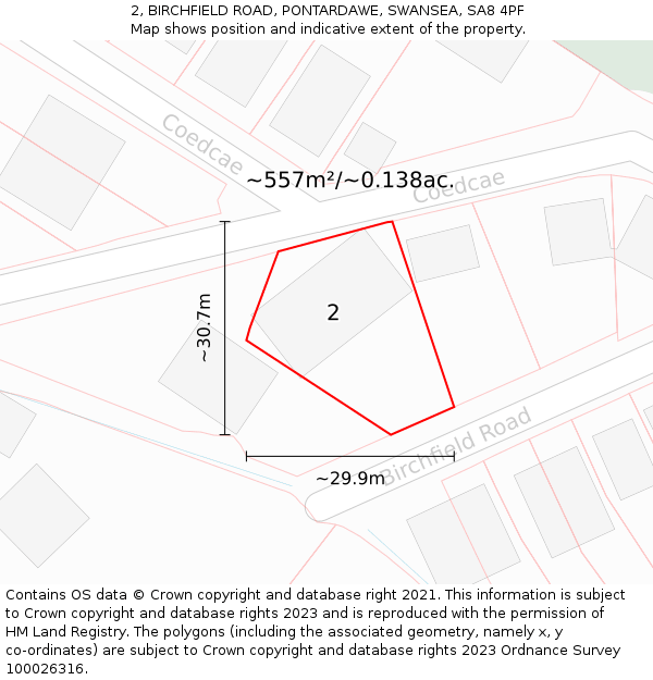 2, BIRCHFIELD ROAD, PONTARDAWE, SWANSEA, SA8 4PF: Plot and title map