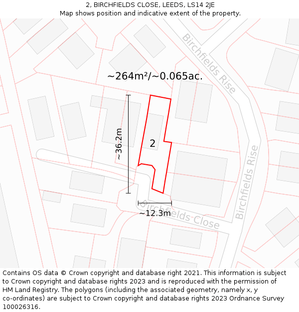 2, BIRCHFIELDS CLOSE, LEEDS, LS14 2JE: Plot and title map