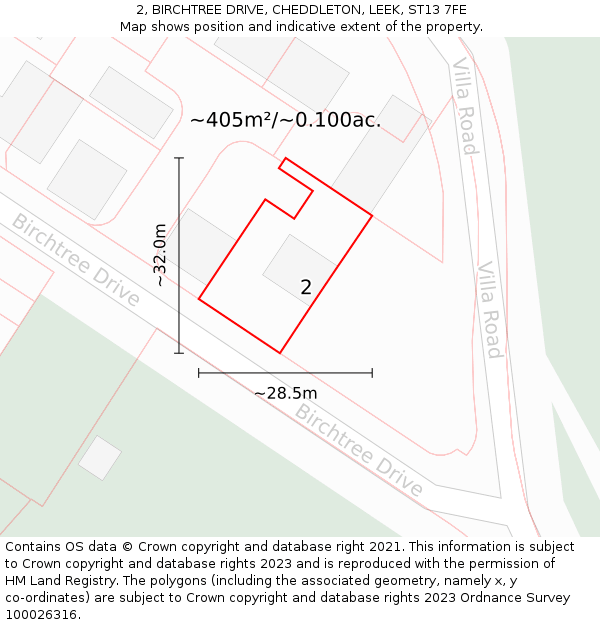 2, BIRCHTREE DRIVE, CHEDDLETON, LEEK, ST13 7FE: Plot and title map