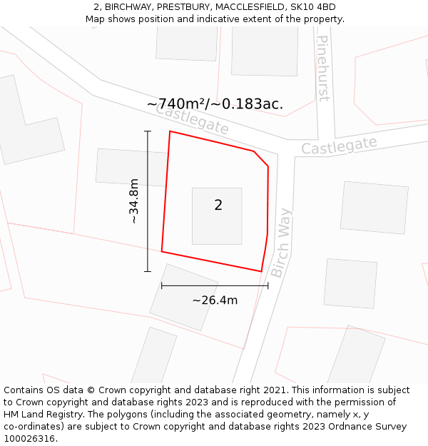 2, BIRCHWAY, PRESTBURY, MACCLESFIELD, SK10 4BD: Plot and title map