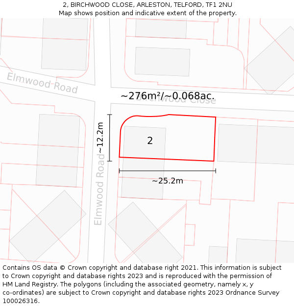 2, BIRCHWOOD CLOSE, ARLESTON, TELFORD, TF1 2NU: Plot and title map