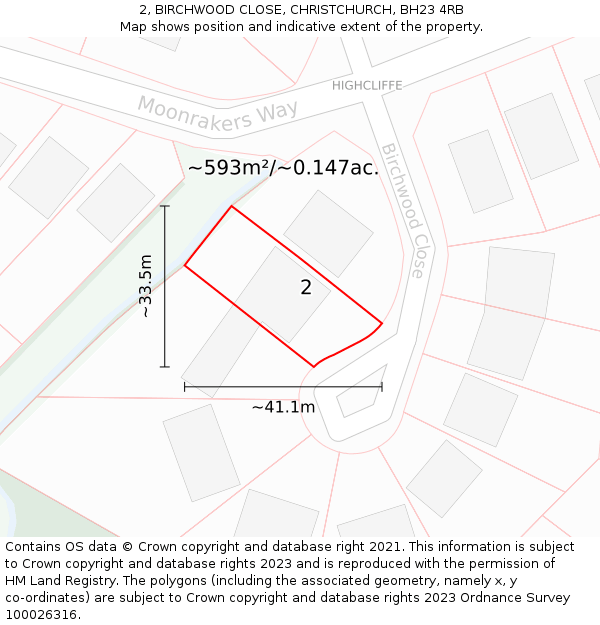 2, BIRCHWOOD CLOSE, CHRISTCHURCH, BH23 4RB: Plot and title map