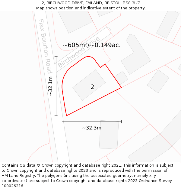 2, BIRCHWOOD DRIVE, FAILAND, BRISTOL, BS8 3UZ: Plot and title map