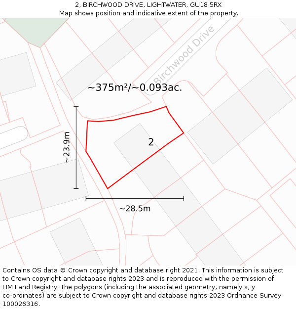 2, BIRCHWOOD DRIVE, LIGHTWATER, GU18 5RX: Plot and title map