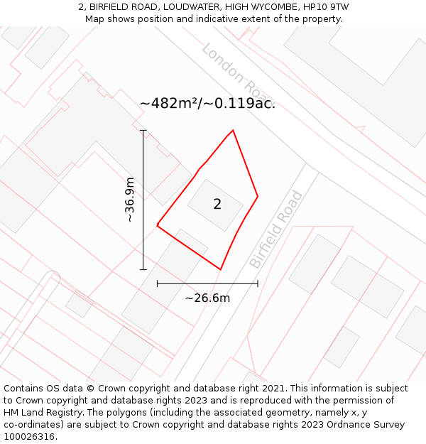 2, BIRFIELD ROAD, LOUDWATER, HIGH WYCOMBE, HP10 9TW: Plot and title map