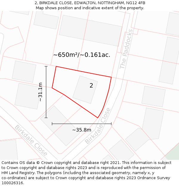 2, BIRKDALE CLOSE, EDWALTON, NOTTINGHAM, NG12 4FB: Plot and title map