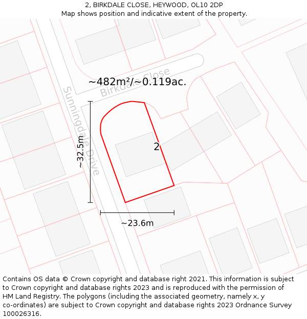 2, BIRKDALE CLOSE, HEYWOOD, OL10 2DP: Plot and title map