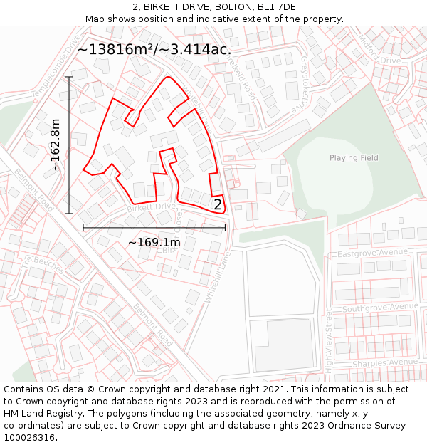 2, BIRKETT DRIVE, BOLTON, BL1 7DE: Plot and title map