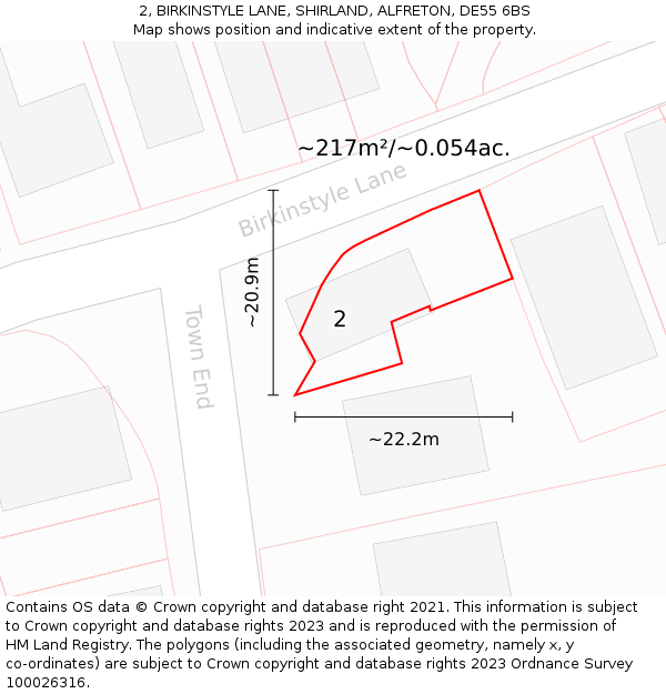 2, BIRKINSTYLE LANE, SHIRLAND, ALFRETON, DE55 6BS: Plot and title map