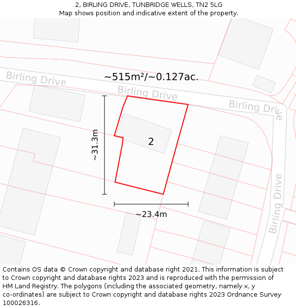 2, BIRLING DRIVE, TUNBRIDGE WELLS, TN2 5LG: Plot and title map