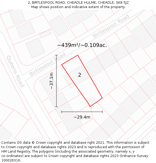 2, BIRTLESPOOL ROAD, CHEADLE HULME, CHEADLE, SK8 5JZ: Plot and title map