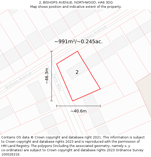 2, BISHOPS AVENUE, NORTHWOOD, HA6 3DG: Plot and title map