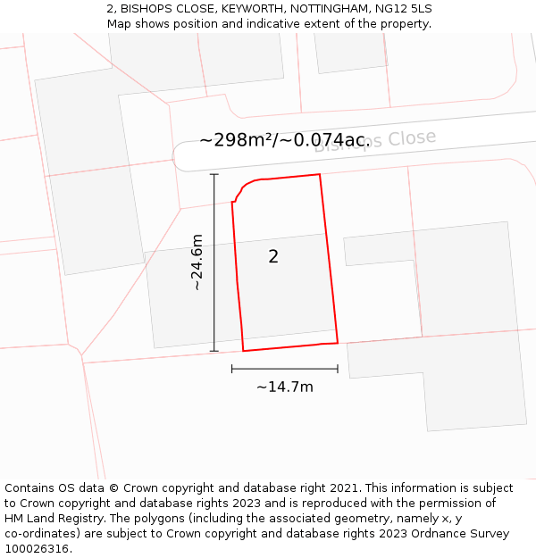 2, BISHOPS CLOSE, KEYWORTH, NOTTINGHAM, NG12 5LS: Plot and title map