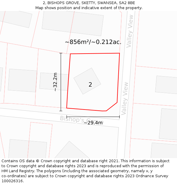 2, BISHOPS GROVE, SKETTY, SWANSEA, SA2 8BE: Plot and title map