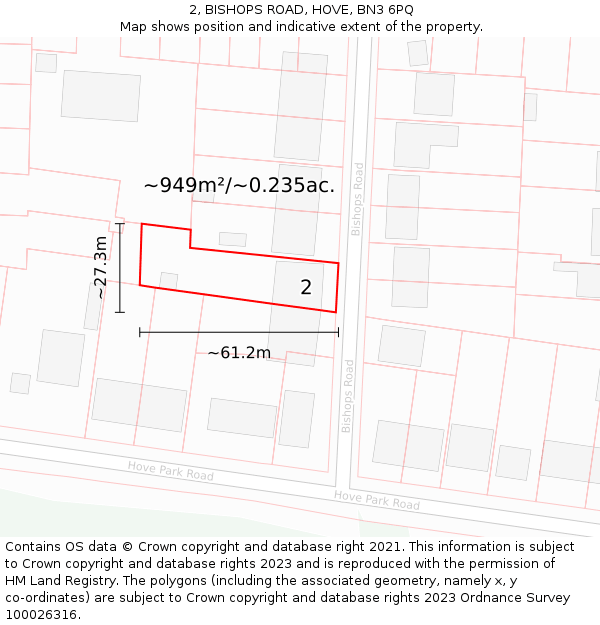 2, BISHOPS ROAD, HOVE, BN3 6PQ: Plot and title map