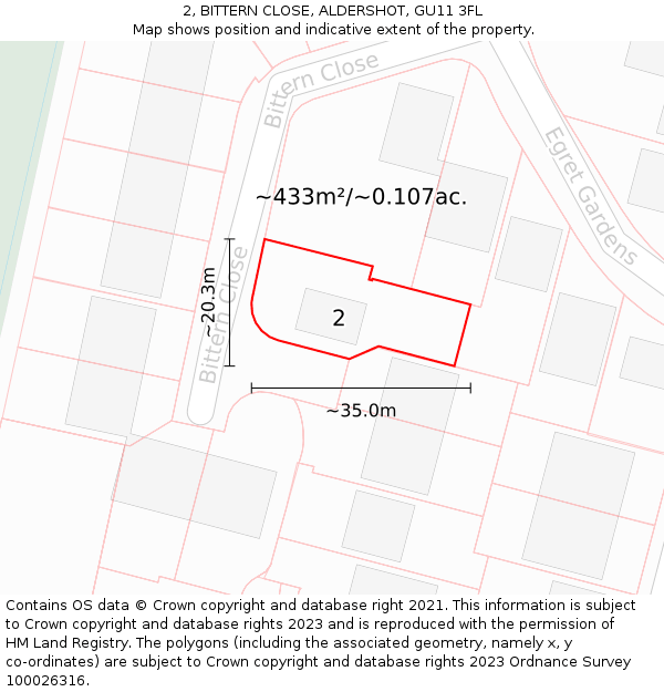 2, BITTERN CLOSE, ALDERSHOT, GU11 3FL: Plot and title map