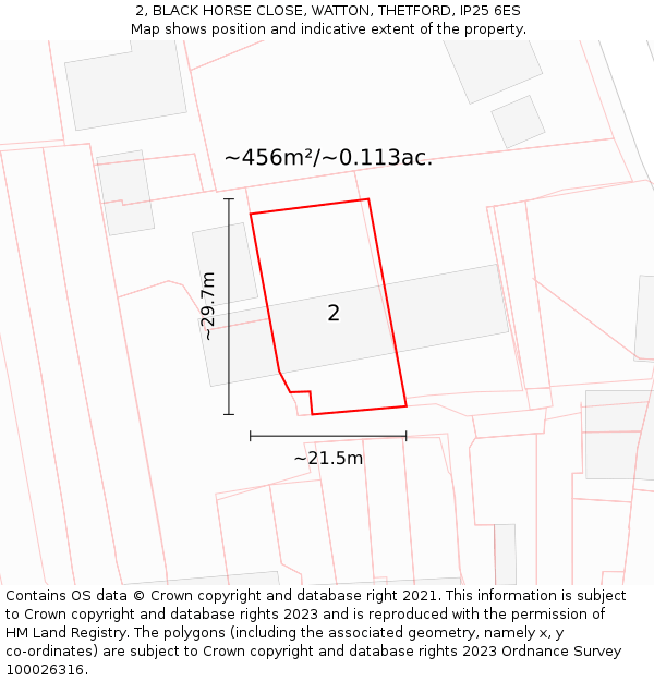 2, BLACK HORSE CLOSE, WATTON, THETFORD, IP25 6ES: Plot and title map