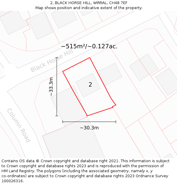 2, BLACK HORSE HILL, WIRRAL, CH48 7EF: Plot and title map