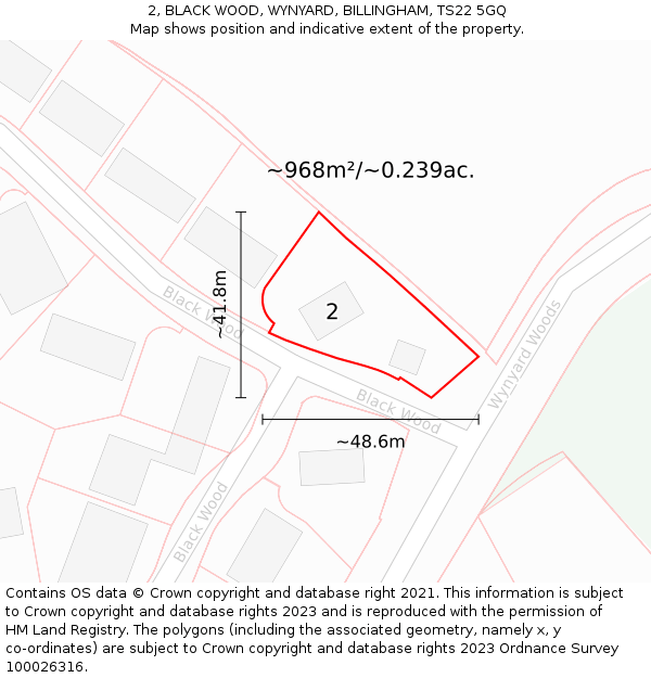 2, BLACK WOOD, WYNYARD, BILLINGHAM, TS22 5GQ: Plot and title map