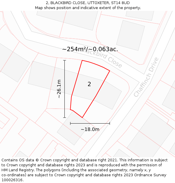 2, BLACKBIRD CLOSE, UTTOXETER, ST14 8UD: Plot and title map