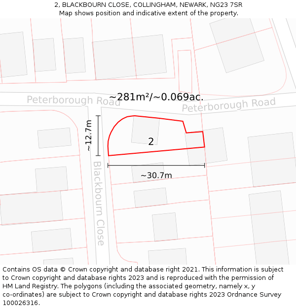 2, BLACKBOURN CLOSE, COLLINGHAM, NEWARK, NG23 7SR: Plot and title map