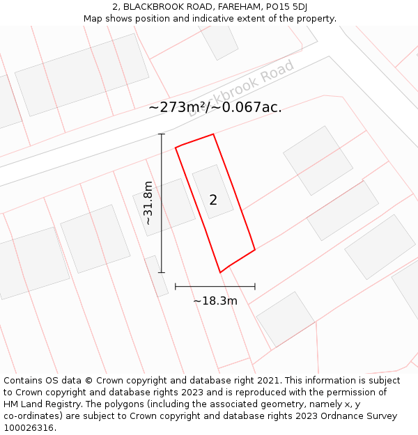 2, BLACKBROOK ROAD, FAREHAM, PO15 5DJ: Plot and title map