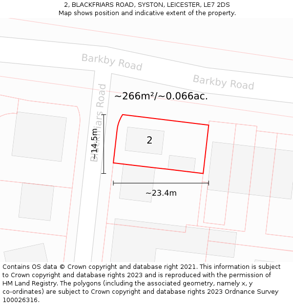 2, BLACKFRIARS ROAD, SYSTON, LEICESTER, LE7 2DS: Plot and title map