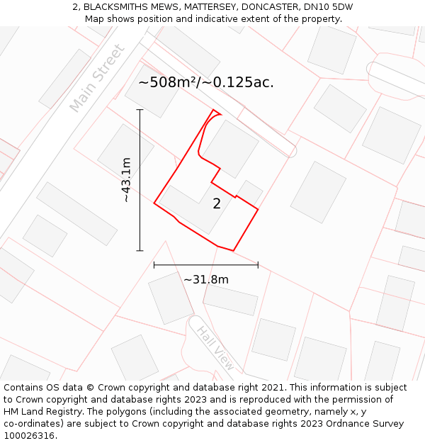 2, BLACKSMITHS MEWS, MATTERSEY, DONCASTER, DN10 5DW: Plot and title map