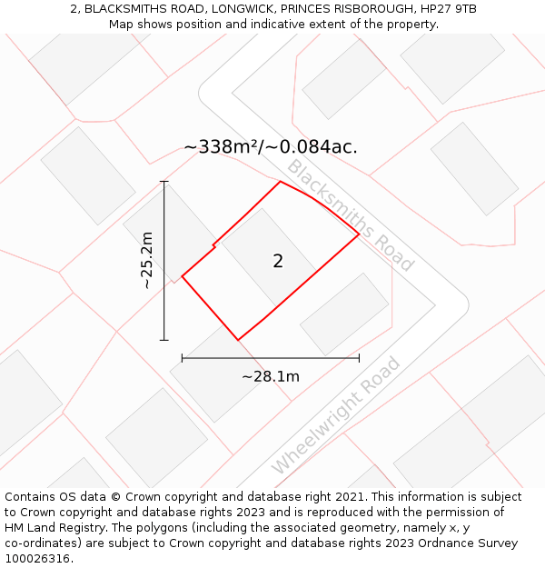 2, BLACKSMITHS ROAD, LONGWICK, PRINCES RISBOROUGH, HP27 9TB: Plot and title map