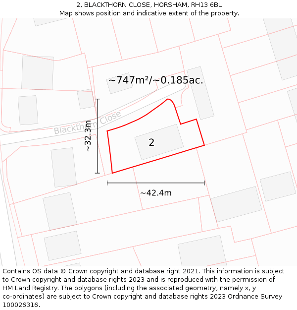 2, BLACKTHORN CLOSE, HORSHAM, RH13 6BL: Plot and title map