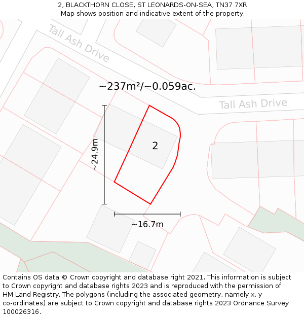 2, BLACKTHORN CLOSE, ST LEONARDS-ON-SEA, TN37 7XR: Plot and title map